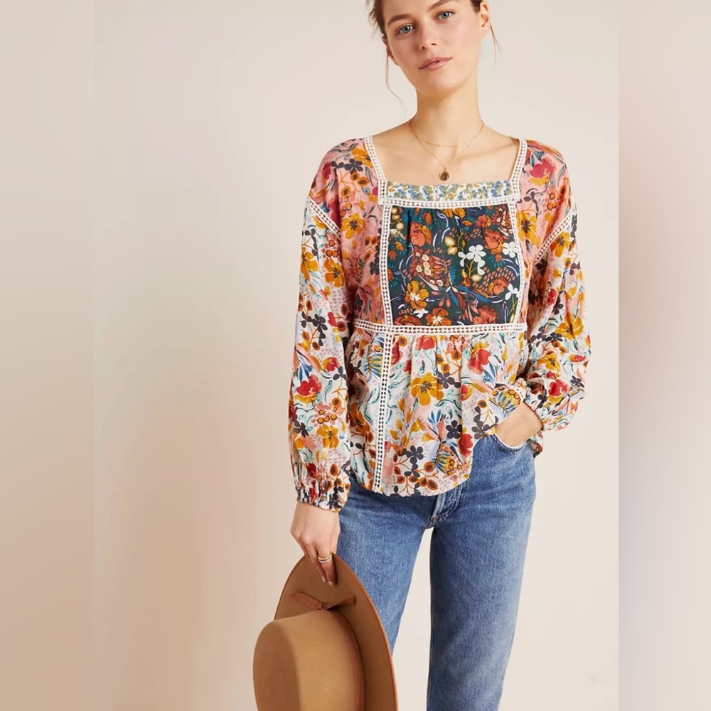 Anthropologie Maeve Nikki Peasant Multicolor Floral Blouse Size Medium